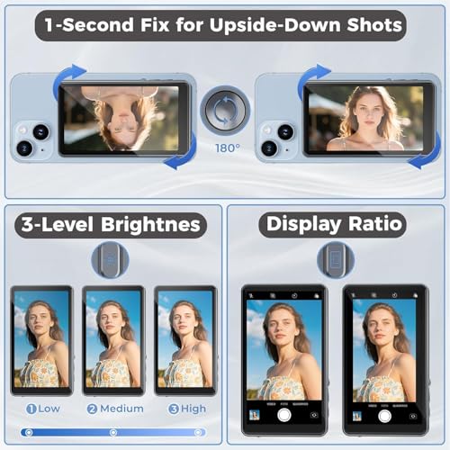 Image of Clefairy Magnetic Phone Vlog Selfie Monitor Screen, Magnetic Mount for Magsafe, Rear Camera for Tiktok, Selfie Vlog Live Streaming, for iPhone & Android Phone, Wireless Mirroring