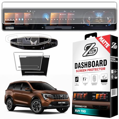 Image of ZEIR [3 PACK] MATTE Screen Protector Compatible with MAHINDRA XUV 7XO - 12.3Inch Triple Screen Long Display Guard (With Adrenox+ Badge Cutout) + TPU STEERING & STORAGE Panel Accessories [Not Tempered Glass]