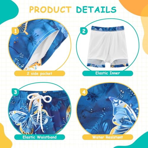 Toddler Boys Swimwear Swim Trunks with Compression Liner 4T Butterfly Batik Blue4
