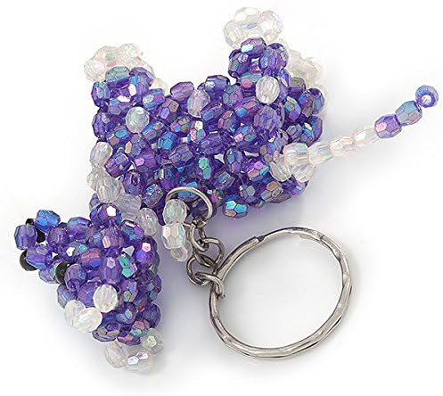 Avalaya Purple/Transparent Glass Bead Scottie Dog Keyring/Bag Charm - 8cm L, White / Ivory, Purple - Image 5