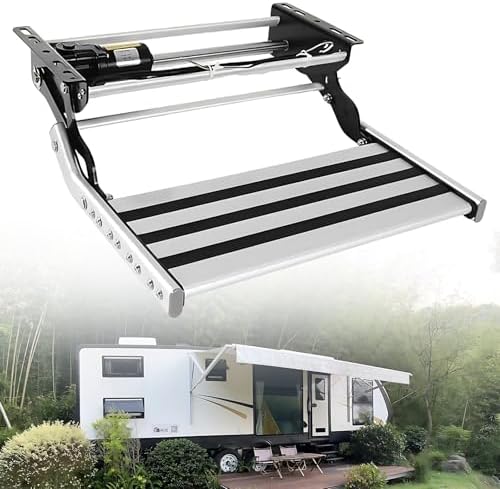 Double Layer Electric RV Step with 12V LED Light - Telescopic Folding Entry Stair for RV, Camper, Boat, Travel Trailer - Durable, Compact, Easy Access