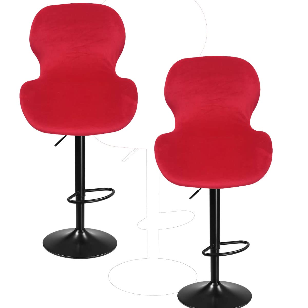 XGANGM Stretch Bar Stool Chair Covers Velvet with Backs Set of 2/4 Curved Bar Stool Covers Slipcover Swivel Dinning Chair Protector for Pub Kitchen Counter Stool Chair,red,2PCS