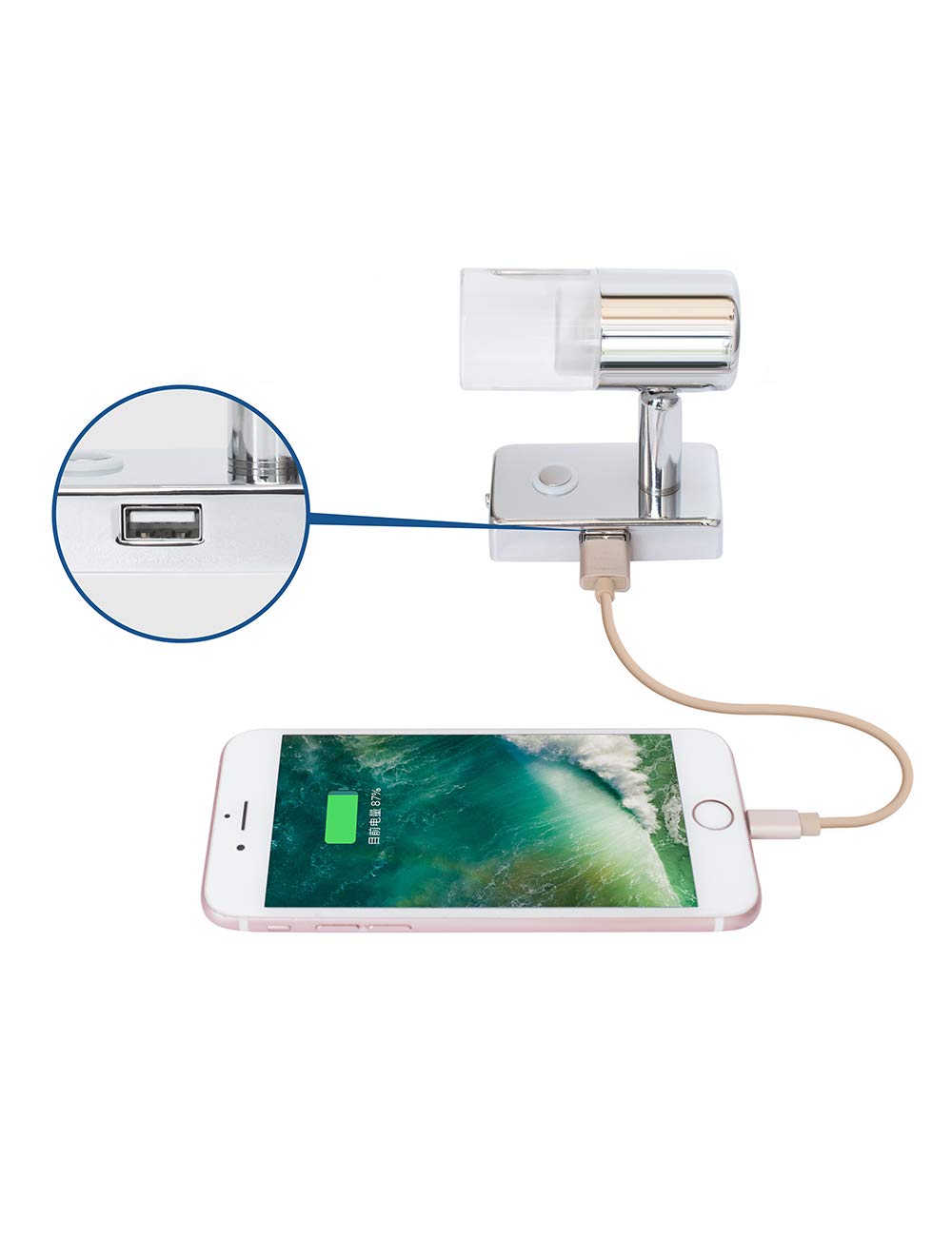 lighteu, 2X 12V 3W A2 USB Faretto a soffitto/Parete, Finitura cromata, Luce di Lettura Girevole e Girevole con Interruttore a sfioramento dimmerabile Caldo Luce Bianca/Blu per Yacht, roulotte, Camper