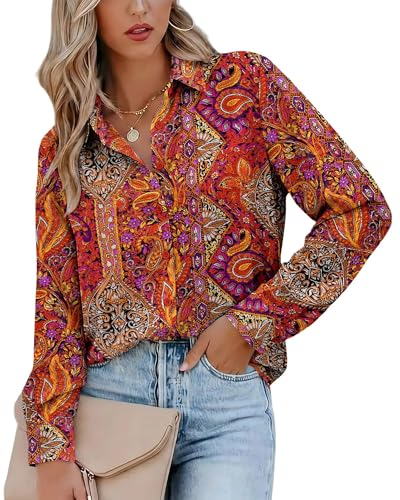 Image of Magritta Women's Shirts Fashion Casual Loose Fit Long Sleeve Button Down Lightweight Collared Blouse Tops