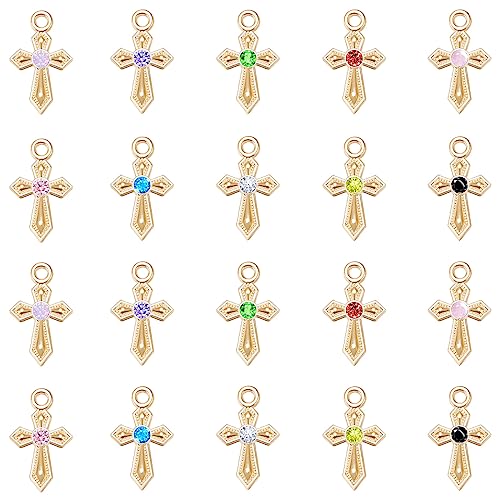 Image of 100Pcs 10Colors Rhinestone Tiny Cross Charms Alloy Crystal Mini Crucifix Pendant Beads for Catholic Jewelry Making Necklace Bracelet Earring Keychain DIY Gift Idea Handmade