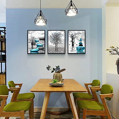 Black Framed Canvas Wall Art for Living Room Wall Decor for Bedroom Blue Abstract Wall Pictures Bathroom Black and White Paintings Office Decoration Modern Home Decor 3 Piece Framed Art Prints