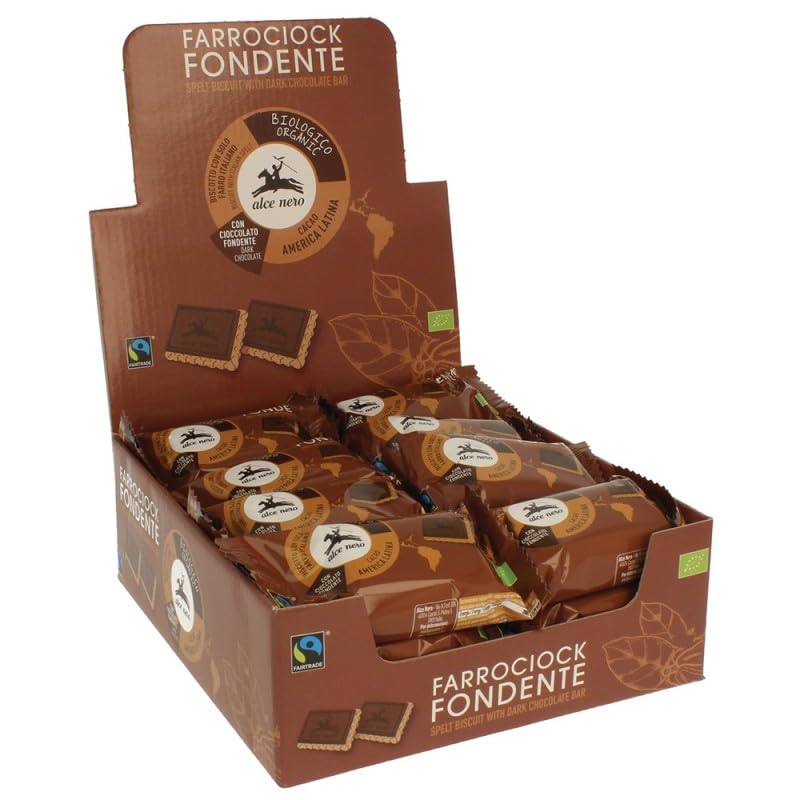 Caja 24 uds Farro Ciok Choco Negro Galleta de Espelta con Chocolate Negro Bio 28 g | 24 Unidades (Total 672 g) | Snack Ecológico Individual
