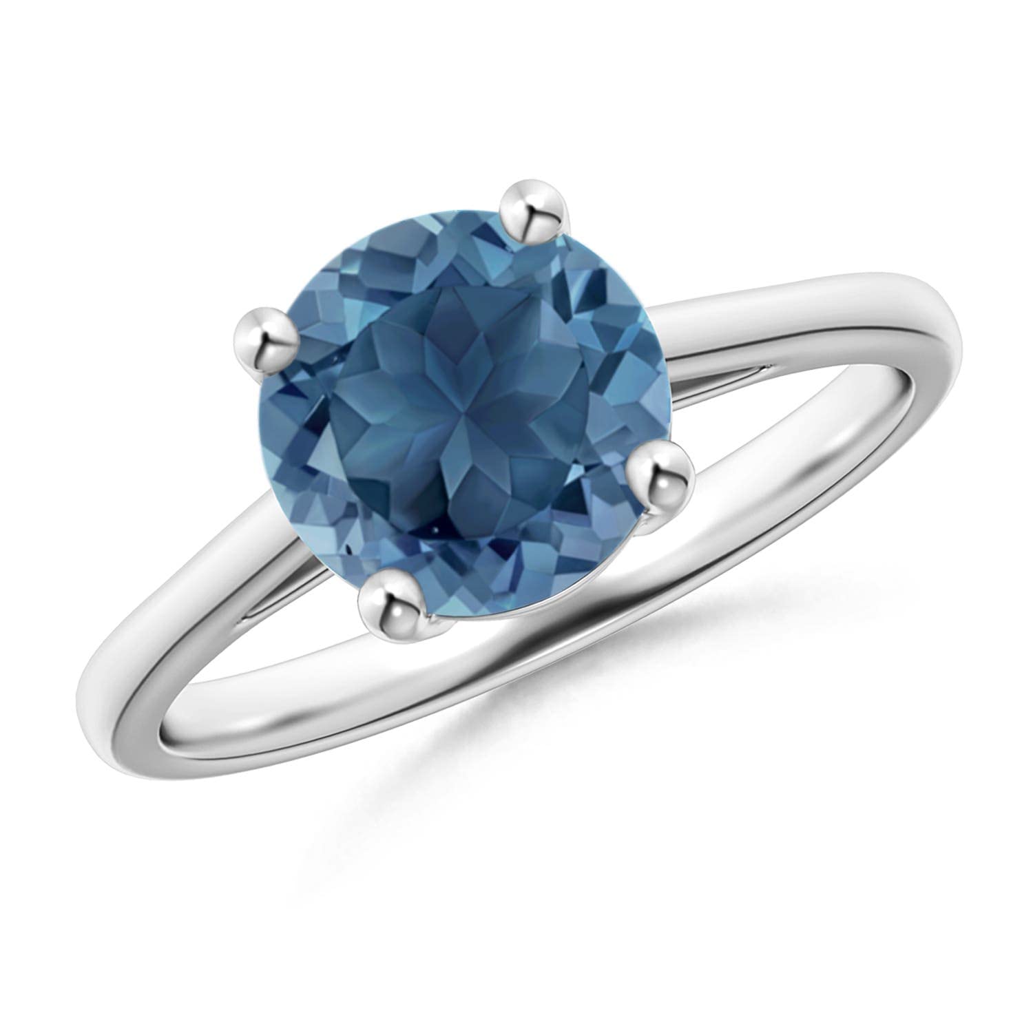 Angara Natural London Blue Topaz Solitaire Ring for Women | Classic Prong-Set Round London Blue Topaz Ring in 14K Solid Gold/Silver/Platinum |