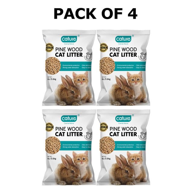 Image of cature Care by Nature Pine Wood Cat Litter | Environmental Protection | Odor Elimination | Strong Water Absorption | Easy to Clean for Multiple Cats (14.4 Kg Total) (4 Packs of 3.6Kg)