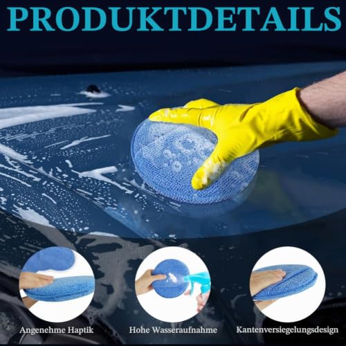 vsshe 12 Stück Mikrofaser Wachs Applikatorpads, Auto Handpolierschwamm, Polierschwamm, Autopolitur Schwamm… – Ansicht 3
