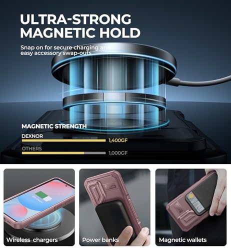 Image of Dexnor for Samsung Galaxy S24 FE Case with Camera Cover & Adjustable Kickstand & Built-in Screen Protector, Magnetic Rugged Shockproof Bumper Cases Heavy-Duty Magnetic Protective Cover,Peony Pink