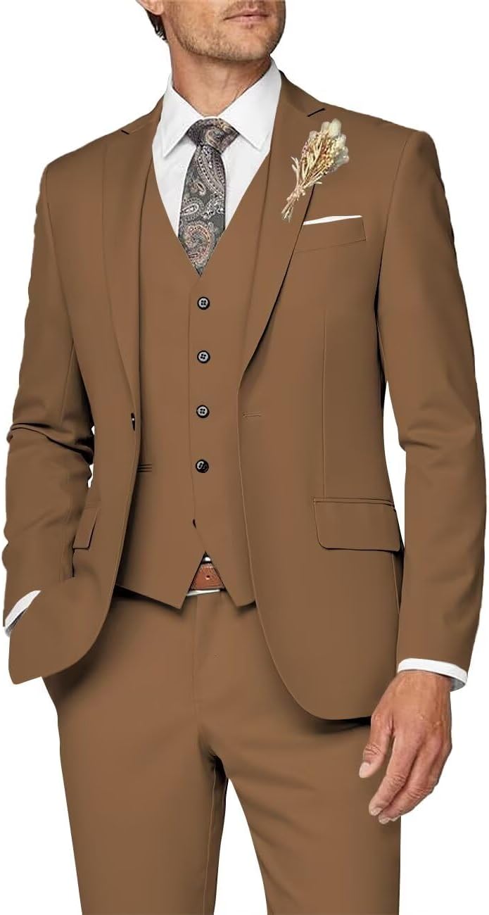 Wangyue Mens Suit 3 Piece Slim Fit Suit for Men Formal Business Suit Wedding Groom Prom Tuxedo Dinner Party
