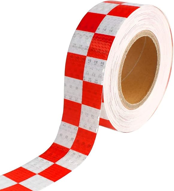 Onerbuy Waterproof Reflective Safety Tape Hazard Caution Warning Sticker High Visibility Strong Adhesive Reflector Roll for Cars, Trucks, Trailers, 6M/20ft, Grid