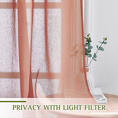 NICETOWN Burnt Orange Linen Curtains 63 inch Length 2 Panels Set, Grommet Semi Sheer Window Drapes Linen Blend Rustic & Casual Privacy with Light Filtering for Bedroom/Flat, W36 x L63