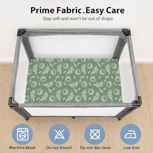 Image of Baby Mini Crib Sheets Boy, Portable 38 inchx26 inch Pack and Play Sheets Fitted for Playard and Pack N Play Mattress, 3-Pack Soft Microfiber Blue Green Starry Sky