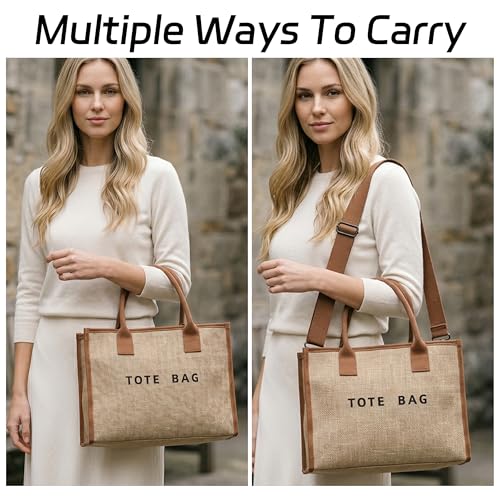 Image of GISMTR PVC Tote Bag for Women Large Letters Print Hobo Handbags Kraft Paper Shoulder Bag with Strap for Work Travel