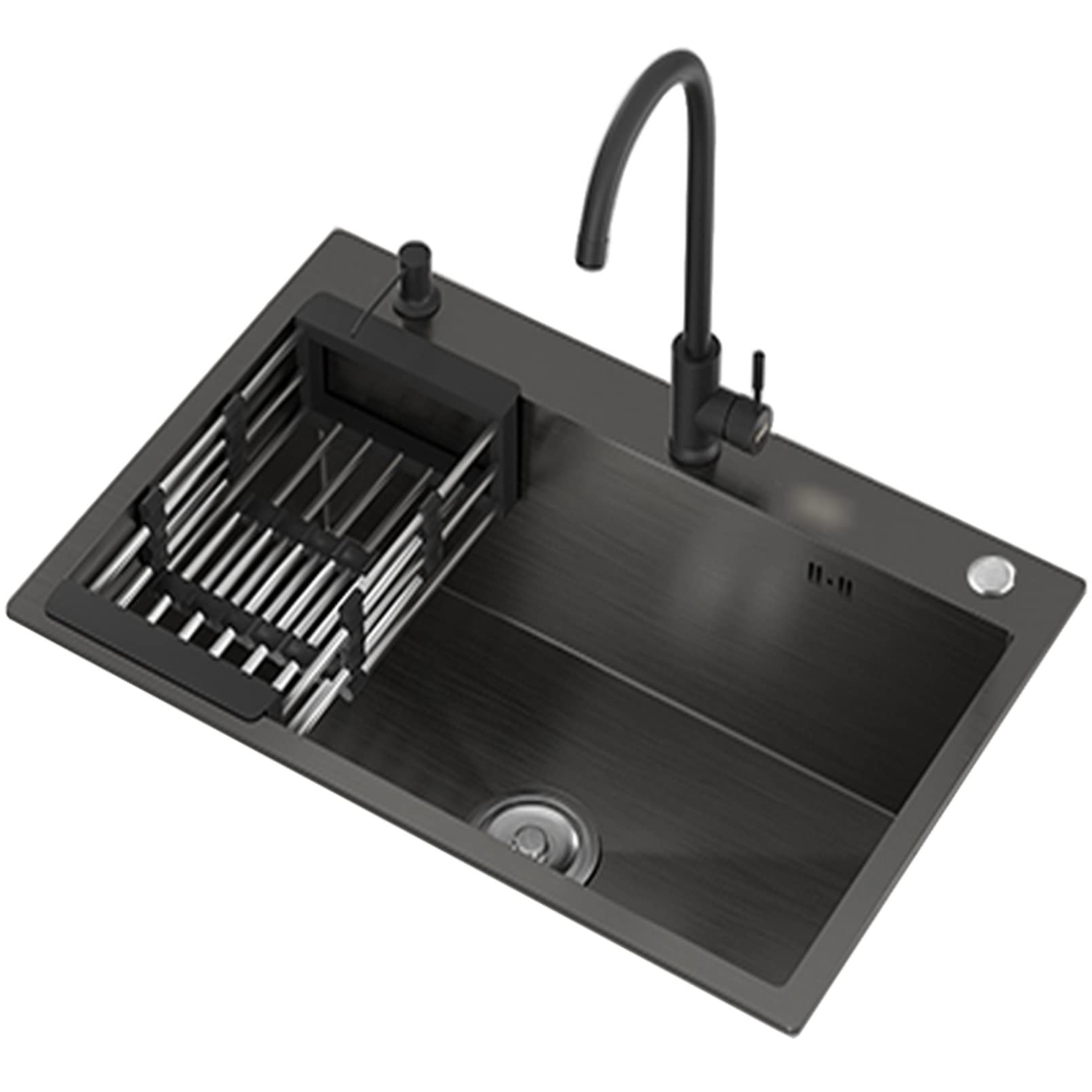 Évier de cuisine en acier inoxydable JATIBOSH gris pistolet 65x45 cm avec grand bac unique