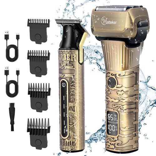 Hatteker Foil Shaver Electric Razor Men's Shaver T-Blade Trimmer Beard Trimmer Beard Clipper Hair Clipper LED Display Waterproof Wet/Dry Shaver Kit 2 in 1