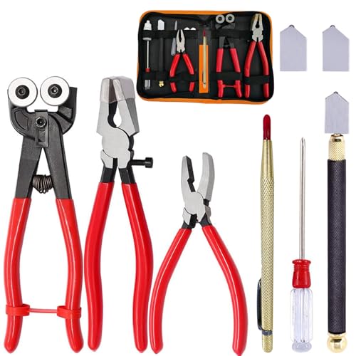 Reviews de Herramientas para cortar vidrio al mejor precio. 48 PUWANY Herramienta cortadora de Vidrio, Kit de Herramientas para Cortar Vidrio con alicates para Correr Vidrio, alicates para Romper vidrios, Pinzas para Azulejos con Ruedas,...