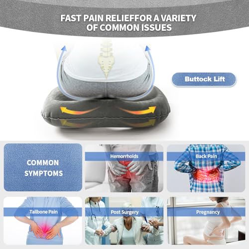 Inflatable Seat Cushion with Donut Ring Design - Portable & Adjustable Air Cushion for Office Chair, Car and Home, Extra Comfort for Back, Tailbone and Sitting, Grey