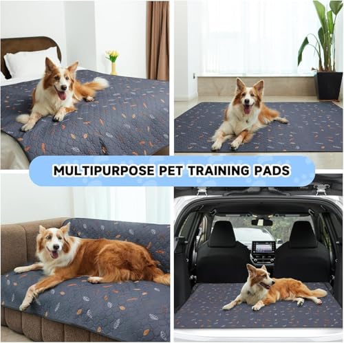 Image of Sunheir Washable Pee Pads for Dogs Large 24 inch x 72 inch 2-Pack Reusable Puppy Pads Pet Training Pads, Absorb Dog Mats, Whelping Pad, Non-Slip Protects Against Urine Leakage, Runner Rug (Leaves - Deep Grey)