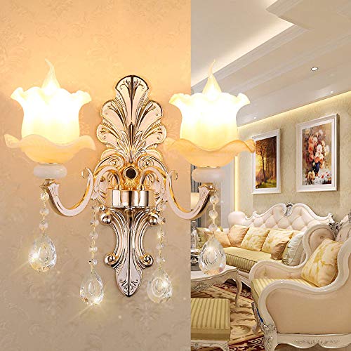 LITFAD Lujosa Lámpara De Pared Con Forma De Vela De Metal 2 Luces De Luz Dorada Con Cristal Transparente Estilo Moderno LED Lámpara De Pared Iluminación Para Dormitorio, Hotel, Restaurante, Pasillo