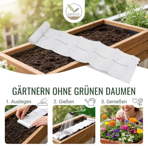 HappySeed 4X Saatteppich Blumensamen Balkonkasten Mischung - Farbenfrohe Blumen mit Langer Blütezeit ideal für Ihren Balkon, Garten & Blumenwiese