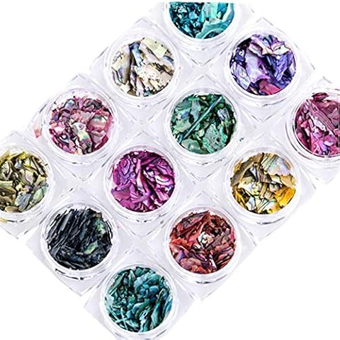 Irregular Abalone Seashell Slices, 12 Color 3D Nail Art Shell Piece Nail Patch Mermaid Flakes Nail Art Decoration Sequins Decals Cover