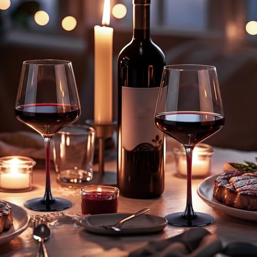 Evjeal Crystal Wine Glasses Set of 4, 18 oz Elegant Red Bottom Wine Glass with Long Stem, Hand Blown Wine Glass for Red or White Wine Tasting, Dinner Party & Gift - image 6