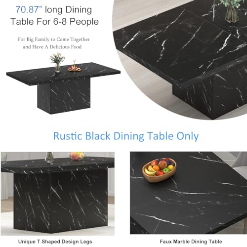 Image of HSH 71 inch Black Faux Marble Dining Table for 6-8, Rectangle Dining Room Table