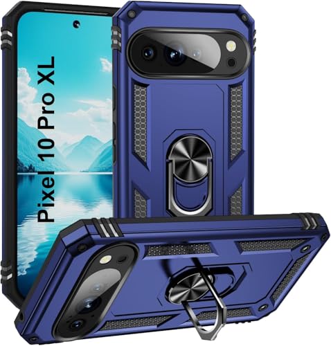 Image of REALCASE Google Pixel 10 Pro XL Back Cover Case | Heavy Duty Dual Layer Hybrid Shock Proof Armor Defender Ring Case Back Cover for Google Pixel 10 Pro XL 5G (Blue)
