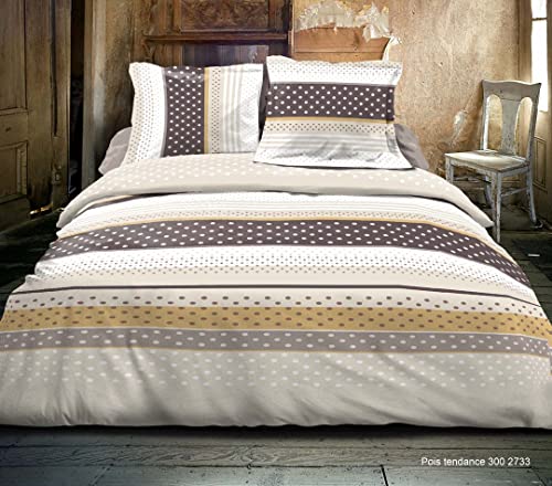 UNIVERS-DECOR Pack Complet 6 pièces Housse de Couette 240 x 220 cm pour lit 140 x 190 cm 100% Coton / 57 Fils/cm² (Pois Tendance Choco, Pack 6 P HDC 240 x 220 cm lit 140 x 190 cm)