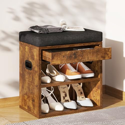 YMYNY Petit Banc Chaussures Entrée avec Coussin et Tiroir, 2 Tiers Réglable Banc Rangement Chaussures, pour l'Entrée, Le Salon, Le Couloir, La Chambre à...