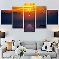 SIGNWIN 5 Panel Canvas Wall Art Skyline Sunset for Home Decorations Ready to Hang - 60