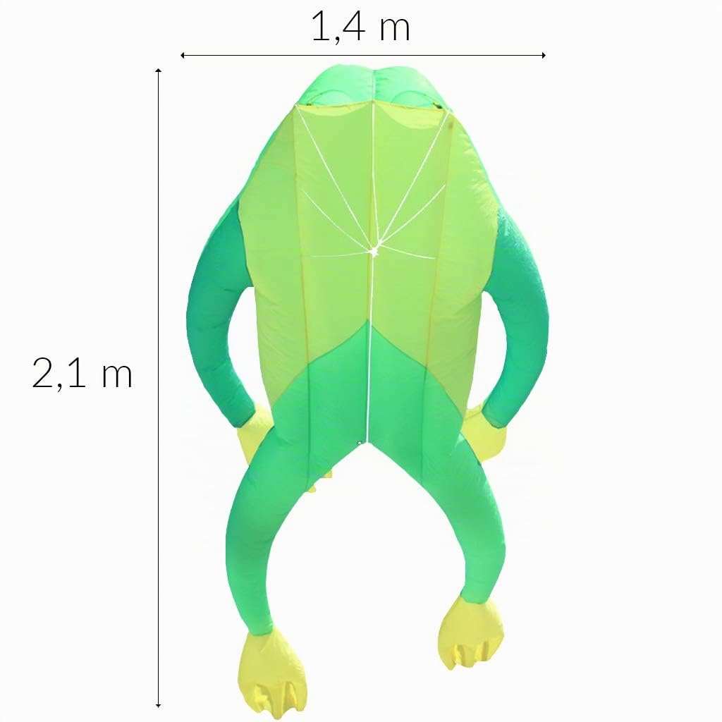 Wolkenstürmer® Fritz The Frog - Grüner Froschdrachen Einleiner Drachen ohne Gestänge für Einsteiger - 3D Drachen mit Spule & Polyesterschnur auf Spule