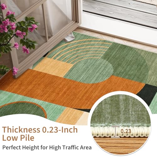 Tapete Boho Geométrico Verde Multi 5'x7' Lavable miniatura 5
