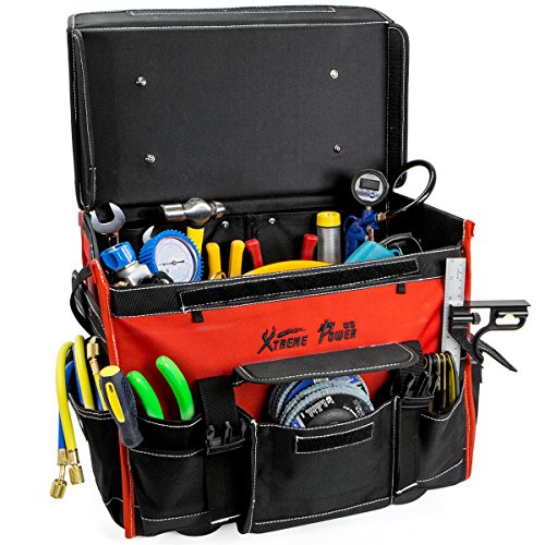 Xtremepowerus 18" Rolling Tool Bag Organizer Adjustable Telescoping Handle Wide Storage Organizer Tool Box With Wheels, Red/Black #TOP3