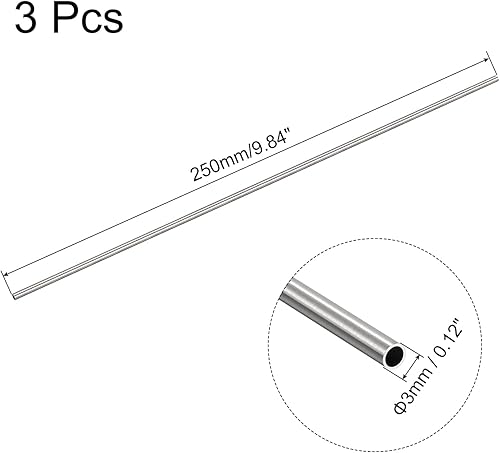 Miniatura 2 de uxcell Tubo capilar de acero inoxidable 304, OD 0.118 in x 0.012 in pared gruesa 9.843 in longitud tubo de metal para maquinaria industrial, 3 unids