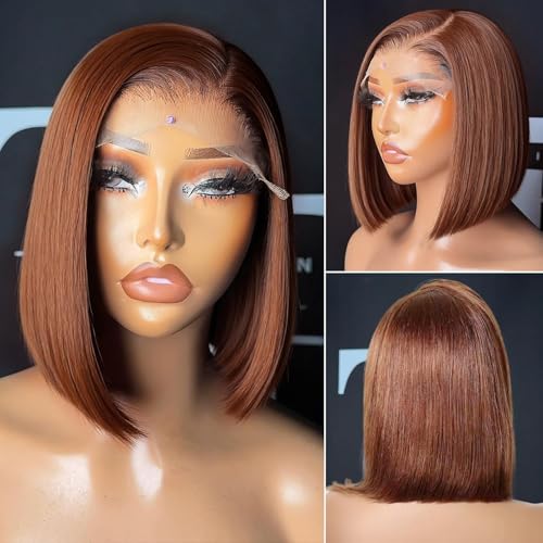 Ilyrion Bob Wig Human Hair 13X4 Lace Front Wigs Human Hair Pre Pluck Straight Short Bob Wigs Chocolate Brown Bob Wig Human Hair Bleached Knot for Black Women 12INCH — view 3