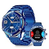 OHUGNA Smart Watch for Men Bluetooth Answer/Make Call, 1.43' AMOLED Display Luxury Smartwatch, Fitness Tracker with 100+ Sport Modes, Heart Rate/Sleep Monitor for iOS Android, 2 Watch Bands (Blue)