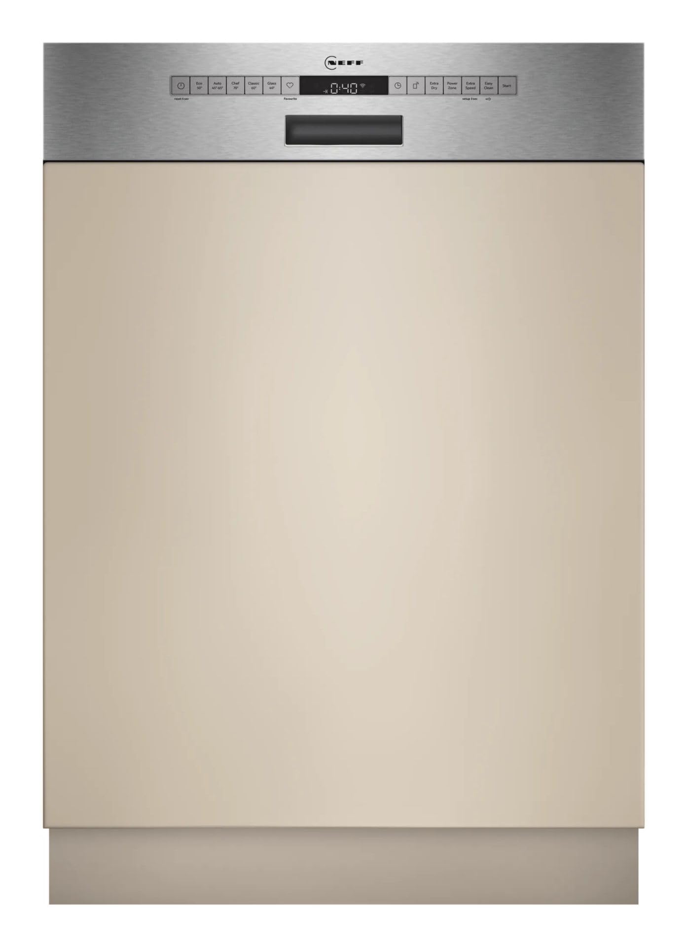 Neff S145ECS15E, N 50, inteligentna zmywarka do naczyń, częściowo zintegrowana 60 cm, zmywarka do naczyń, wyprodukowano w Niemczech, szuflada na sztućce, bardzo cicha, otwarta na sucho, intensywne