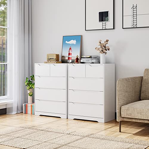 Hostack Modern 5 Drawer Dresser, Chest Of Drawers With Storage, Wood Clothing Organizer With Cut-Out Handles, Accent Storage Cabinet For Living Room, Bedroom, Hallway, White #TOP3