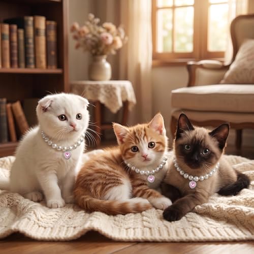 Collier de perles pour chats extensible anti-étranglement avec cœur - 3