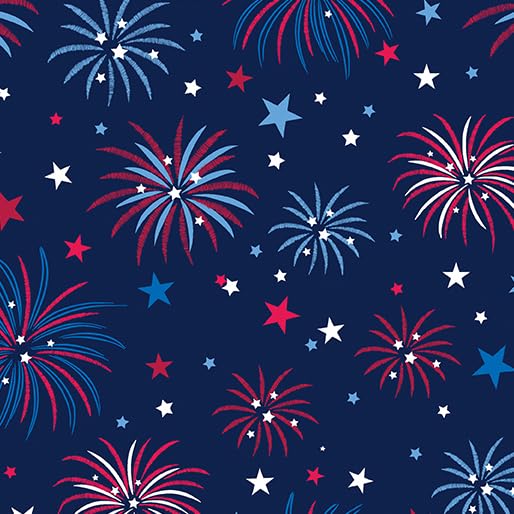 Benartex Americana Fabric Red White & Blue Cotton Quilting Fabric Collection Coordinating Patriotic Prints for Quilting Sewing & Crafts Fireworks Navy 1 Yard PRECUTS