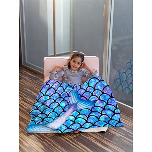 Arnovic Fantasy Mermaid Scale Tail Blanket, Cute Sea Animal Pattern Gift For Women Men Girl Boy Birthday,Lightweight Soft Worm Cozy Flannel Throw For Bedding Sofa Couch 40"X50" For Kids/Child - S #TOP3