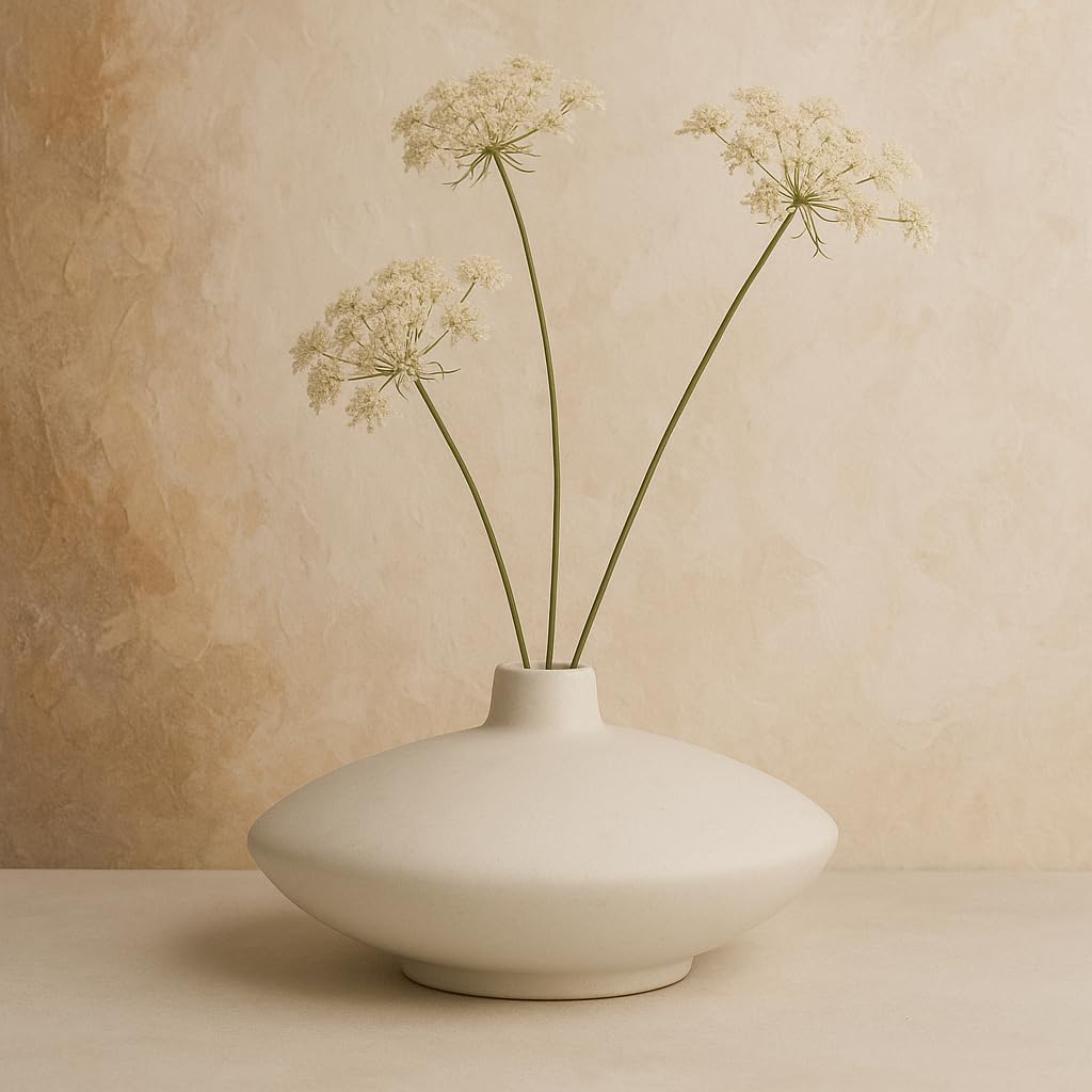 PUREZENTO 'Pebble Curve' White Ceramic Vase 6 Inches - Pack of 1 | Decorative Vase for Dried Flowers & Pampas Grass | Vases for Modern Home Decor, Living Room, Office Decor Ideas-picture-26