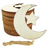 30PCS Unfinished Moon Star Wood DIY Crafts Cutouts - Blank Wooden Moon Star Craft Shapes to Turn into Baby Shower Favors, Christmas Ornaments, Gift Tags and Craft Projects