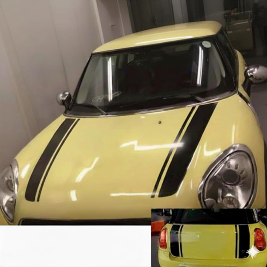 for Mini Cooper Bonnet and Boot Decal Double Stripes Sticker Countryman Clubman (Black#02)