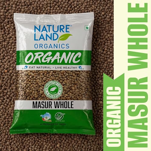 Image of Natureland Organics Masoor Whole /Sabut 500 Gm - Organic Healthy Pulses