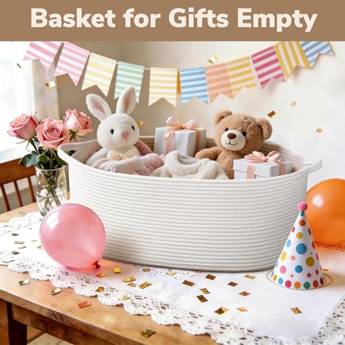 Image of Goodpick Large Woven Rope Basket for Gifts Empty, 19.7 inchx 11 inchx 7.9 inch, White